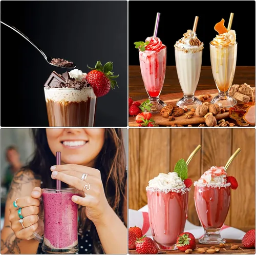 Vista 7 de uxcell Pajitas de cuchara de acero inoxidable, 4 pajitas de metal reutilizables de 8.6 pulgadas con mango largo para batidos y cócteles, color negro