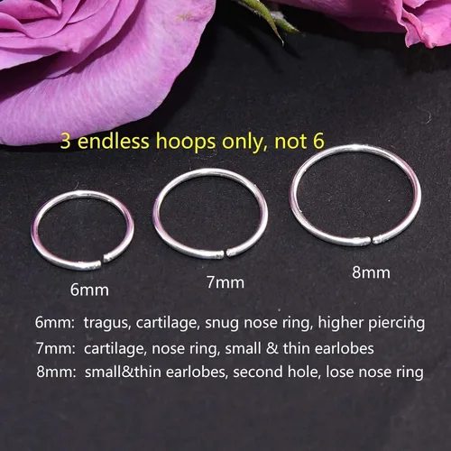 Vista 2 de Juego de aretes de aro pequeños para mujer, 0.236 in, 0.276 in, 0.315 in