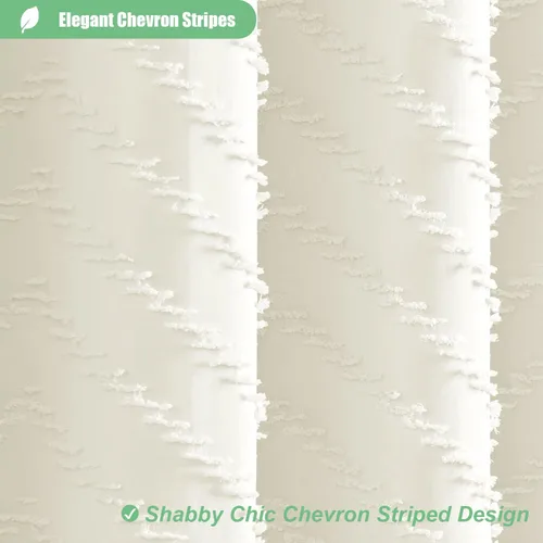 Vista 3 de Dynamene - Cortina de ducha, tela bohemia y rústica con rayas con chebrón en relieve, cortina texturizada para decoración de baño, juego de cortina