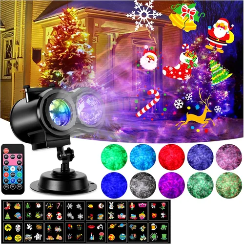 Vista 10 de HAKUTA Luces de Proyector de Navidad, Proyector LED de Efecto de Olas del Mar HD con 10 Diapositivas HD (Olas de Océano 3D + Patrones) y Control