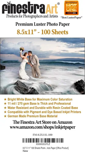 Papel fotográfico de inyección de tinta brillante prémium de 8.5 x 11 pulgadas, 100 hojas