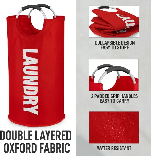 Vista 2 de Zulay Home Cesta de lavandería grande y resistente de 82 litros – Bolsa de lavandería acolchada antideslizante con asas – Cestas de lavandería Rojo