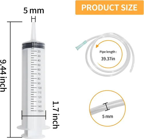 Vista 2 de Hoypeyfiy Jeringa grande de 150ml, jeringa de plástico con 102 cm de tubo de plástico para laboratorios científicos, líquidos, riego de plantas