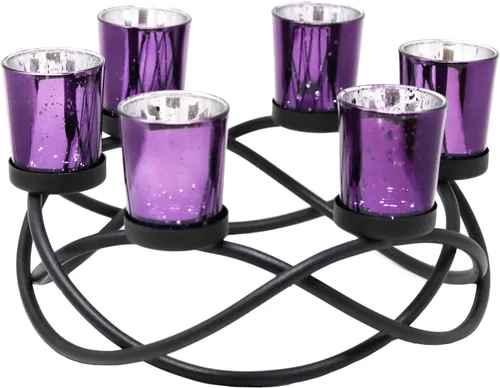 Vista 12 de Seraphic Portavelas de Halloween Decoración de Centro de Mesa – Portavelas de Hierro Metal Negro de 6 Copas para Velas Votivas y de Té para Mesa
