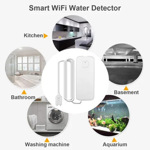 Vista 3 de Kit de detector de fugas de agua WiFi de 3 piezas, alarma de sensor de agua de 80 dB, alarma de fugas de bomba de sumidero, monitoreo remoto