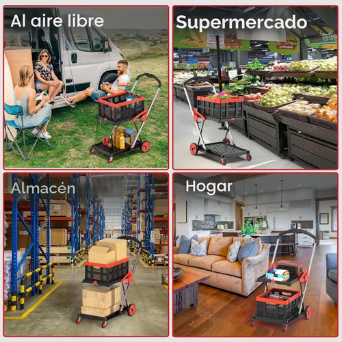 Vista 3 de TOLRET Carrito de compras plegable con ruedas, capacidad de 200 libras, carrito de comestibles con ruedas con caja de almacenamiento, carro de mano