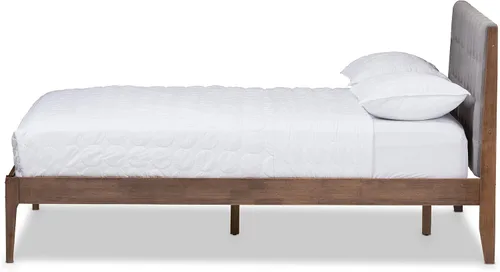 Vista 3 de Baxton Studio Denise Mid-Century - Cama con plataforma de madera, tamaño Queen, gris claro/marrón nogal medio