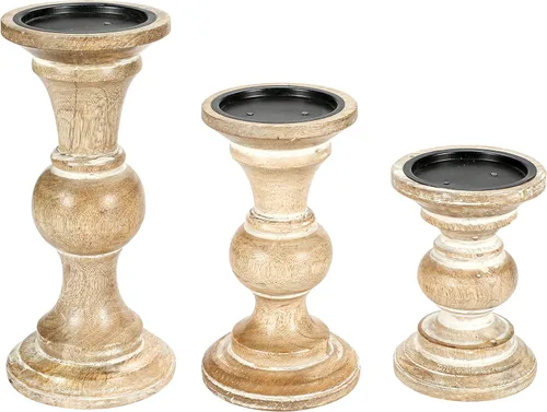 Vista 6 de Portavelas de madera para velas de pilar, columnas torneadas redondeadas, maderas sostenibles, estilo campestre, ideal para reiki, aromaterapia