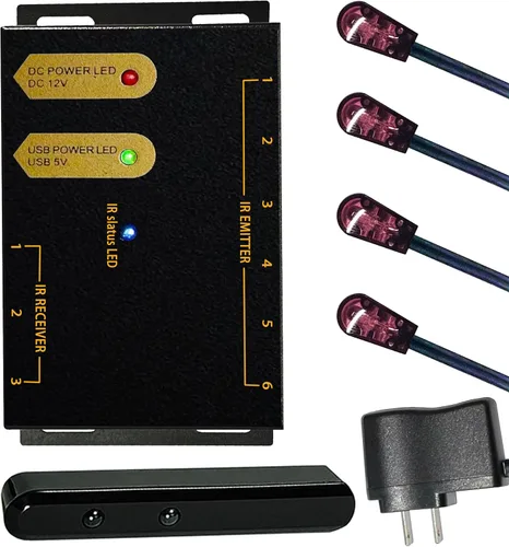 Vista 7 de Kit de repetidor IR, sistema de repetidor IR, extensor de control remoto IR. Soporta hasta 100 pies, receptor de sensores duales