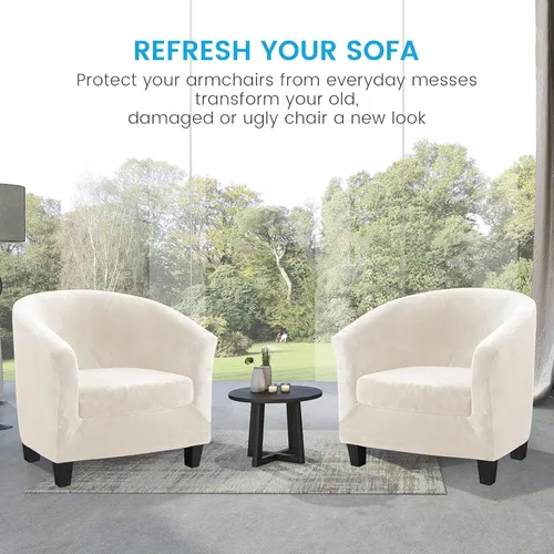 Vista 2 de MIFXIN 2 fundas de terciopelo para silla de bañera con funda de cojín, elásticas, suaves, extraíbles, para sillón, sofá, protector de muebles