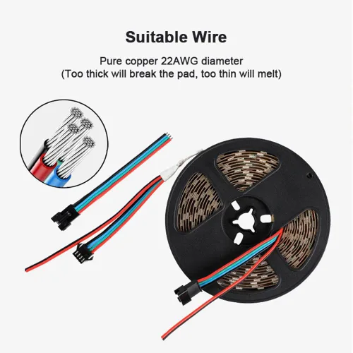 Vista 2 de WS2812B - Tira de LED de 12 V WS2815 (WS2812B actualizado) con luz direccionable individualmente, tira de LED programable con conectores JST-SM de 4