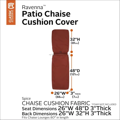 Vista 2 de Classic Accessories Ravenna - Funda de cojín resistente al agua para chaise de patio, 80 x 26 x 3 pulgadas, color especias, fundas para cojines