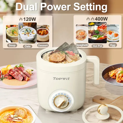 Vista 4 de TOPWIT Olla Caliente Eléctrica para Cocinar, Cocedor de Ramen de 1.2L, Cocedor de Fideos Portátil Antiadherente para Pasta, Sopa, Bistec, Avena