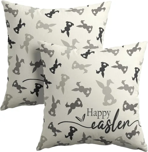 Vista 33 de Kawani Juego de 2 fundas de almohada de Pascua de 18 x 18 pulgadas, fundas de almohada de conejo de Pascua, decoración de Pascua, funda de cojín