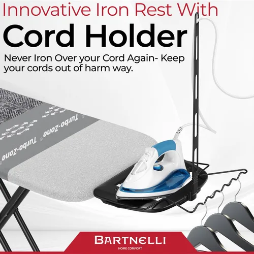 Vista 4 de Bartnelli - Tabla de planchar de servicio pesado 48x15 Diseñada y fabricada en Europa con tecnología patentada, zonas turbo y de apoyo