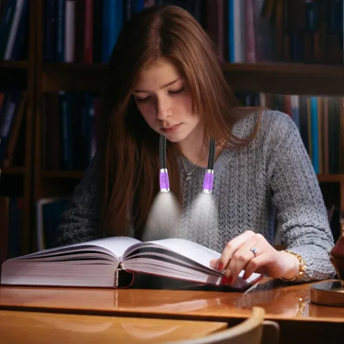 Vista 6 de Vekkia - Luz de lectura recargable para el cuello LED, luces de libro para leer en la cama, 3 niveles de brillo, brazos flexibles de silicona suave