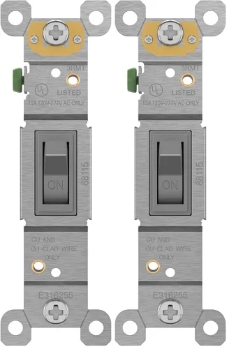 ENERLITES Interruptor de luz de palanca, polo único, 15A 120-277V, tornillo de puesta a tierra, grado residencial, certificación UL, 88115-GR, gris