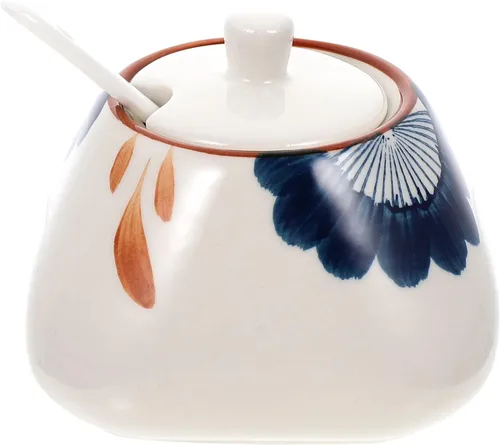 Zerodeko Tarro de condimento de cerámica con cuchara de 10 onzas, recipiente para especias de cocina para almacenamiento de salsal, azúcar,