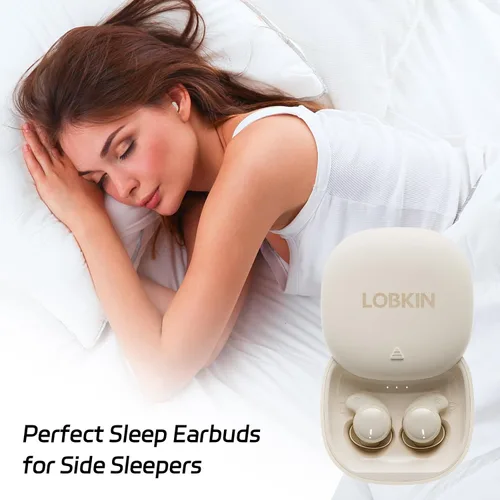Vista 3 de LOBKIN Audífonos para dormir, inalámbricos Bluetooth 6.0 con bloqueo de ruido, audífonos para dormir de lado en el oído, suaves mini capullos