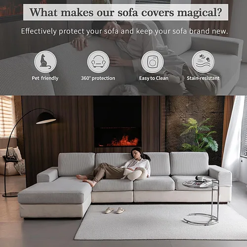 Vista 24 de OHSIO Fundas para Sofá Seccional, Fundas Elásticas para Sofá Resistentes al Desgaste, Fundas de Cojín Suaves y Lavables para Sofá, Protector