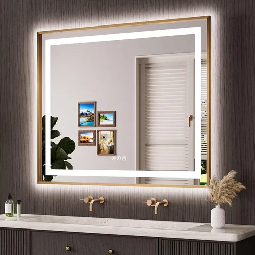 Vista 30 de Amorho Espejo de baño LED de 20 x 28 pulgadas con marco negro, luz frontal y retroiluminación, regulable continuamente, antivaho, a prueba