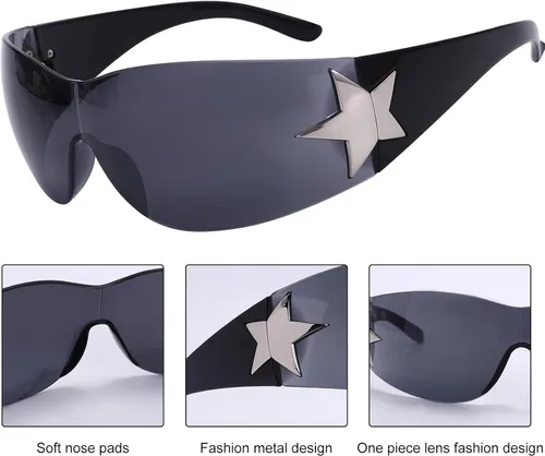 Vista 4 de Gafas de sol Y2K sin montura para mujeres y hombres gafas de sol envolventes de moda de gran tamaño sin marco