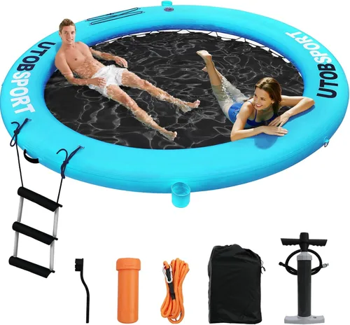Vista 4 de Inflatable Water Hammock Floating Dock 8FT / 10FT Water Floating Island Raft for Lake Boat Pool Ocean Adults Kids, with W/Cupholder & Pump