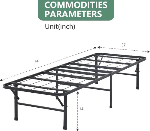 Vista 2 de PayLessHere Marco de cama plegable de metal de 14 pulgadas, plataforma de listones de acero resistente, base de cama, base de colchón, repuesto