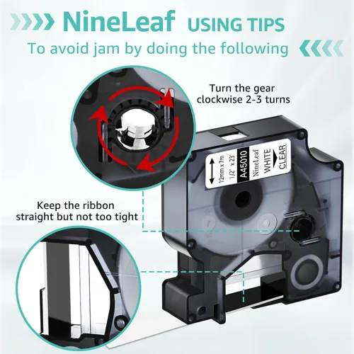 Vista 5 de NineLeaf 3 Pack Compatible for DYMO D1 45010 S0720500 Black on Clear 12mm 1/2'' x 23ft Label Tape Refill Work in DYMO LabelManager 160 210D 260P 280