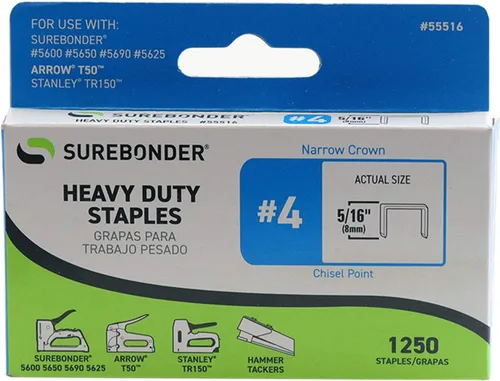 Vista 2 de 55516#4 Grapas de corona estrecha de alta resistencia - 5/16 pulgadas de longitud - 1250/caja, paquete de 5