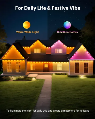 Vista 6 de Luces permanentes para exteriores para casa, luces LED inteligentes RGB de 50 pies con aplicación y control remoto, IP67 impermeable