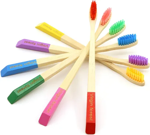 Vista 16 de Virgin Forest Cepillos de dientes de bambú para niños, mango biodegradable, cerdas suaves sin BPA, juego de 4 tamaños para niños (4 colores)