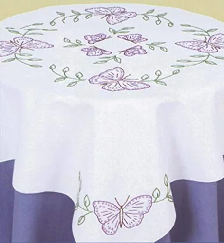 Jack Dempsey - Cubremesa con borde Perle estampado blanco, 35 x 35 pulgadas, mariposas