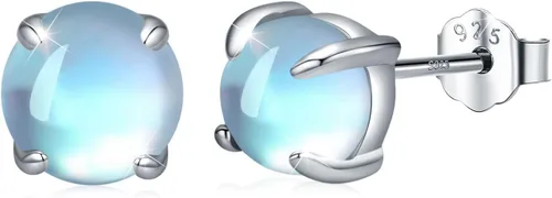 Aretes de tuerca de plata de ley 925 con piedra lunar sintética redonda - Joyería hipoalergénica para mujeres con orejas sensibles