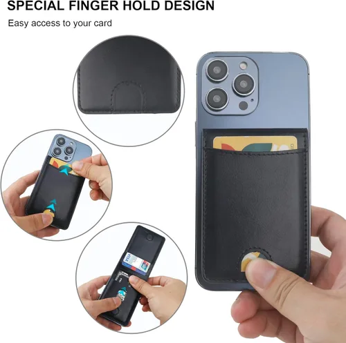 Vista 5 de KIHUWEY Cartera MagSafe con soporte magnético, de cuero seguro y desmontable, con función de atril RFID para iPhone 16/15/14/13/12 Pro Max Plus,