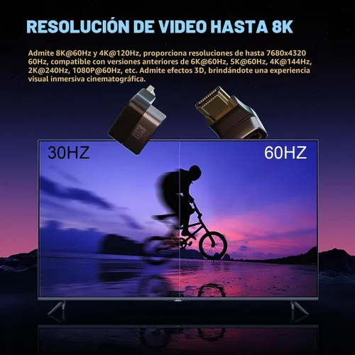 Vista 4 de PANPEO Adaptador HDMI de Ángulo Recto 8K@60Hz, Adaptador HDMI de 90 Grados y 270 Grados (Paquete de 2) 8K@60Hz 4K@120Hz HDMI adapter, 90° + 270°