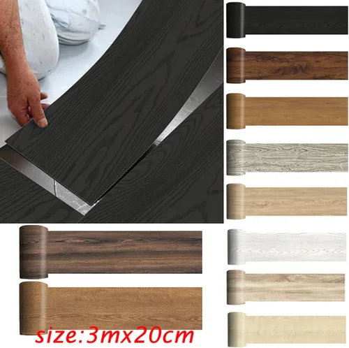 Vista 6 de Azulejos autoadhesivos de grano de madera de 7.87 x 118.11 pulgadas, azulejos de vinilo para despegar y pegar para dormitorio, cocina, color negro