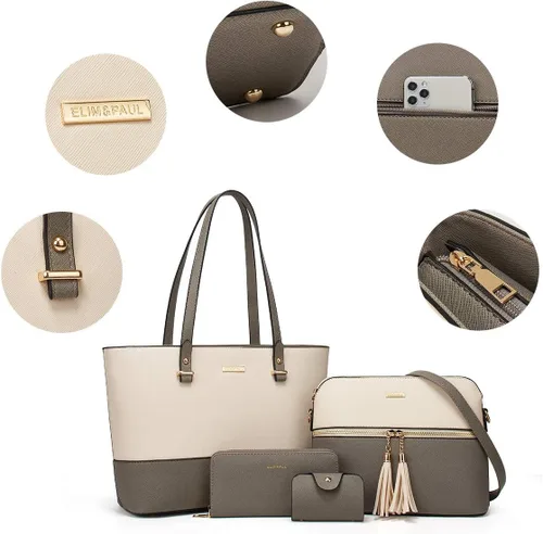 Vista 3 de Bolso de mano de moda para mujer, bolso de hombro, asa superior, juego de 4 piezas