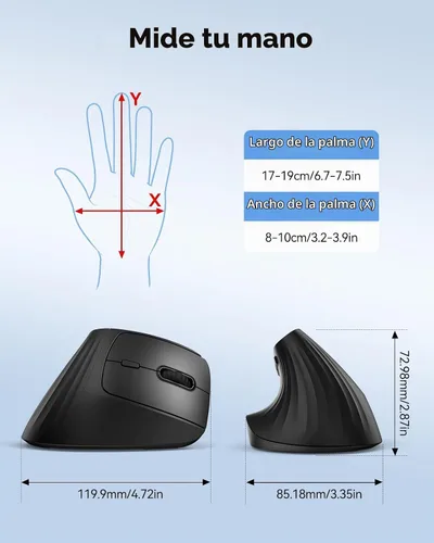 Vista 7 de TECKNET Ratón ergonómico inalámbrico Bluetooth, silencioso recargable vertical (BT 5.0/5.0+2.4G), 5 niveles 4800 DPI, batería de larga duración