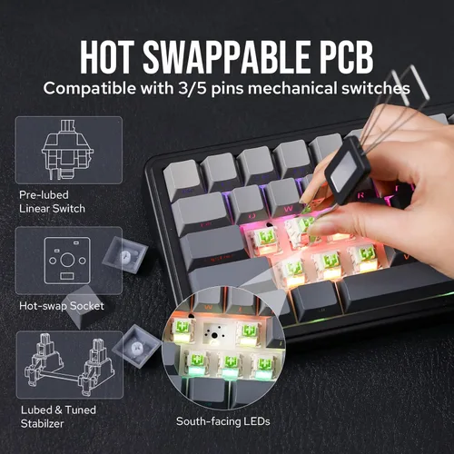 Vista 6 de EPOMAKER x Aula F65 Teclado mecánico inalámbrico 65%, junta intercambiable en caliente, teclado personalizado para juegos con relleno de cinco