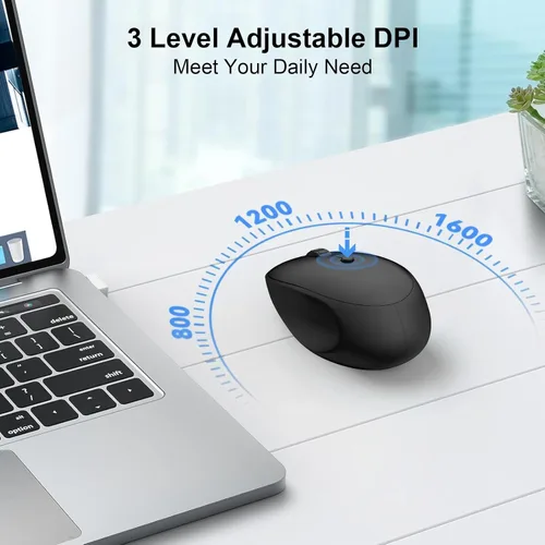Vista 4 de Ratón inalámbrico, 2.4 G silencioso para computadora con receptor USB, 800/1200/1600 DPI, 4 botones, portátil óptico inalámbrico USB