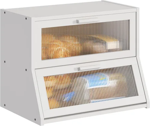 Vista 9 de BMOSU Panera grande de doble capa de bambú para encimera de cocina, contenedor de pan, contenedor de pan de granja, contenedor de almacenamiento