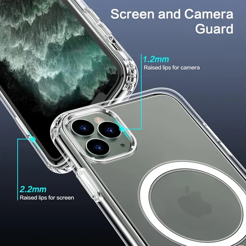 Vista 5 de Funda magnética transparente para iPhone 11 Pro Max de 6.5 pulgadas con carga inalámbrica Mag-Safe, cubierta de silicona suave TPU, fuerte magnético