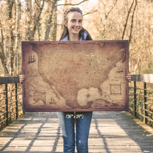 Vista 5 de Mapa de viaje Push Pin USA - Golden Aged - Fabricado en Ohio, EE. UU