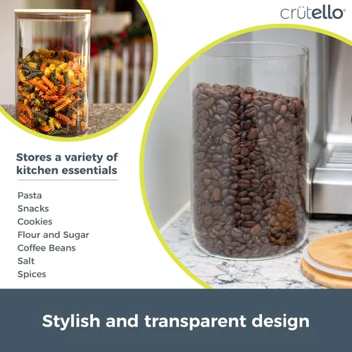 Vista 5 de Crutello Recipiente de vidrio para almacenamiento de alimentos con tapa de bambú, recipiente hermético transparente para organización de cocina