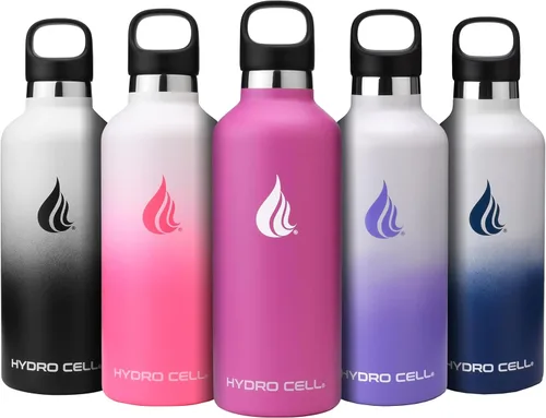 Vista 20 de HYDRO CELL Botella de agua de acero inoxidable con sorbete y 2 tapas estándar de boca (32 onzas, 24 onzas, 20 onzas, 16 onzas), mantiene