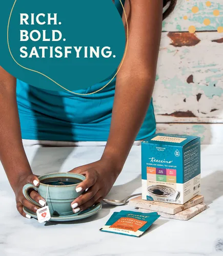 Vista 4 de Teeccino Muestra de té de diente de león, caramelo, coco, tostado oscuro, menta moca, chai rojo, cúrcuma, sustituto de café prebiótico Sin cafeína