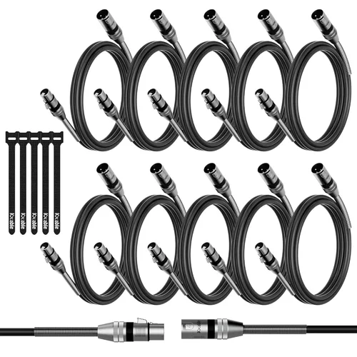Vista 10 de Paquete de 2 cables de iluminación de escenario DMX de 4 pies, cable XLR macho a hembra de 3 pines, compatible con conexión de audio de micrófono