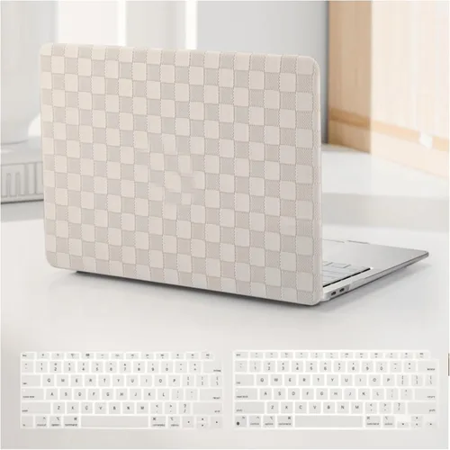 Vista 12 de Funda compatible con MacBook Air de 13 pulgadas (versión 2010-2017). Modelos: A1466 / A1369, funda rígida de piel crema texturizada a cuadros
