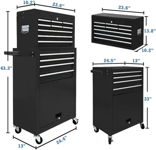 Vista 3 de Caja de herramientas con ruedas de 13 cajones, caja de herramientas grande con ruedas, armarios de herramientas con cajones, caja de herramientas